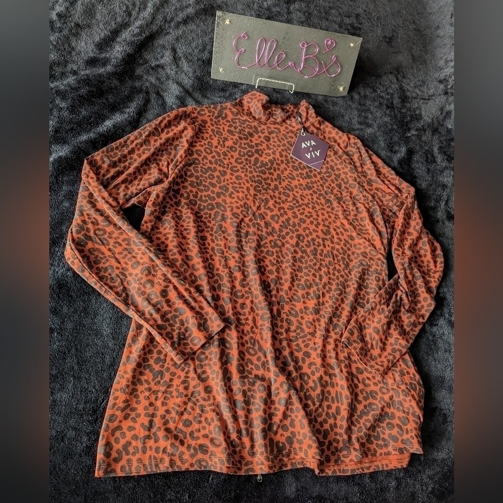 NWT/NWOT Ava & Viv Black Cheetah Print Long Sleeve Turtleneck XXL, 3X